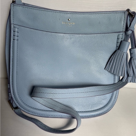 kate spade light blue pebbled leather tassel crossbody
